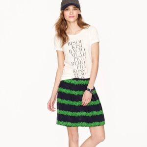 JCREW navy and green lined silk skirt.